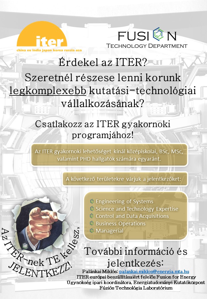 ITER gyakornoki program az Energiatudományi Kutatóközpontban